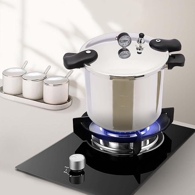 23 Quart Aluminum Pressure Cooker 22L Large Capacity Stainless Steel Pressure Canner with Gauge Release Valve for Family or Commercial