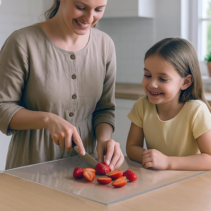 Acrylic Cutting Board with Counter Lip, Clear Cutting Boards for Countertop Protector, Non-Slip Dough Mat for Kitchen Counter, Aesthetic Kitchen Decor Gadgets House Warming Gifts New Home(20"x16")