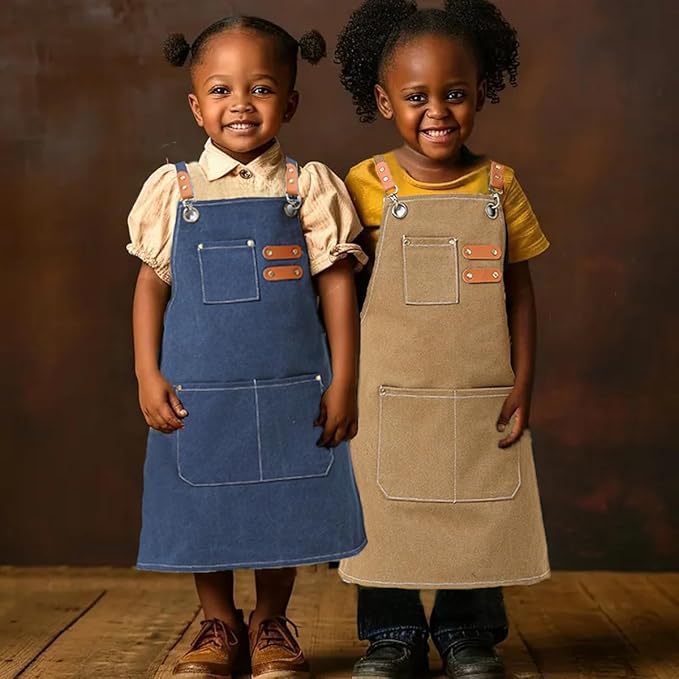 2pcs kids canvas apron for boy and girl cooking painting kitchen working tool kids apron