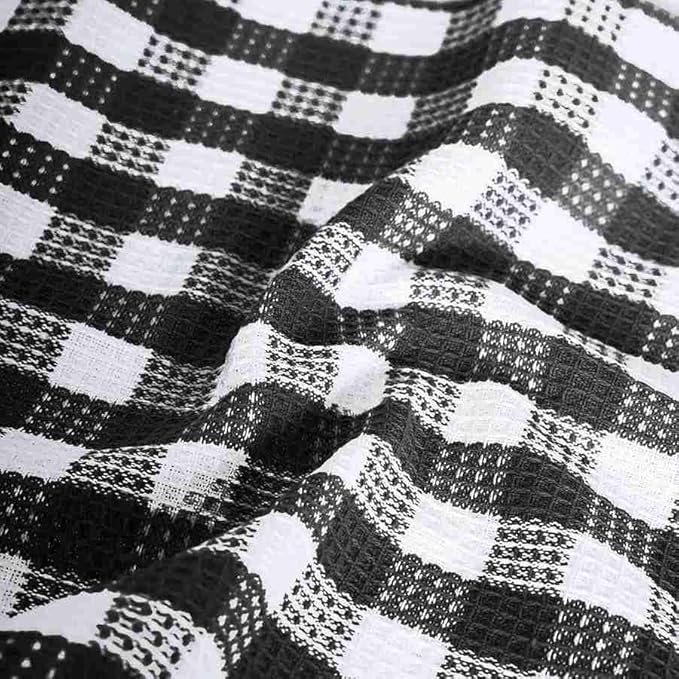 Blue Needles Set of 8 Waffle Weave Check Plaid Dish Cloths, 12x12 Inches 100% Cotton Dish Towels for Kitchen, Ultra Soft & Absorbent Kitchen Towels for Quick Drying Spring Summer - Black & White