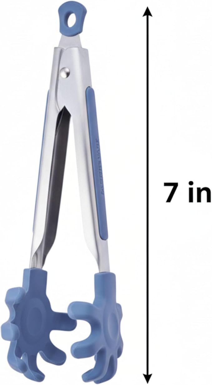 Farberware Mini Kitchen Tongs, Silicone Tips, Flexible Grip Handles, Locking Mechanism for Easy Storage, Blue and Gray, Dishwasher Safe for Cooking and Serving, 7 Inch, Set of 2