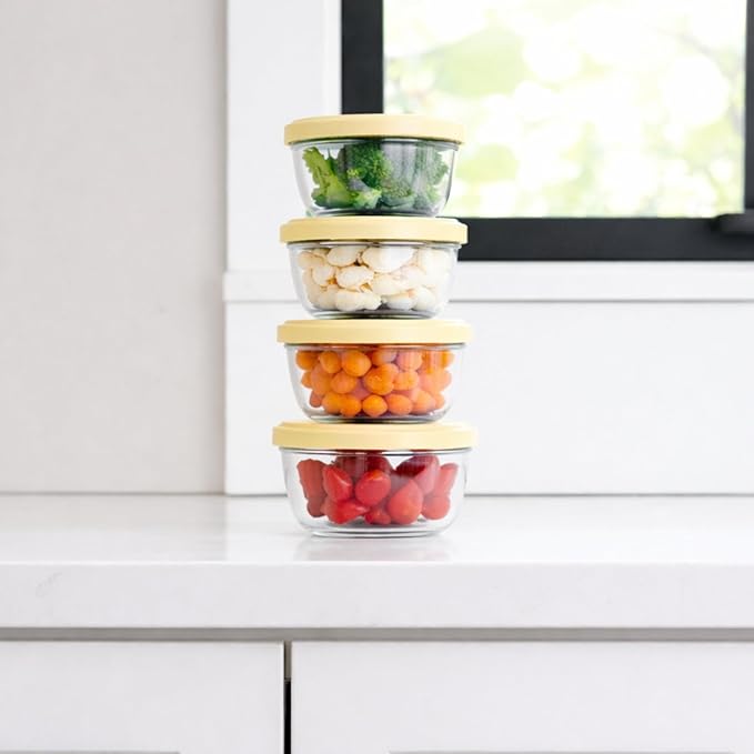 DURA LIVING 8-Piece Glass Food Storage Containers Set (4 Containers + 4 BPA-Free Lids) | 1-Cup, Leakproof | Microwave, Freezer, Oven & Dishwasher Safe | Ideal for Meal Prep & Pantry Organization