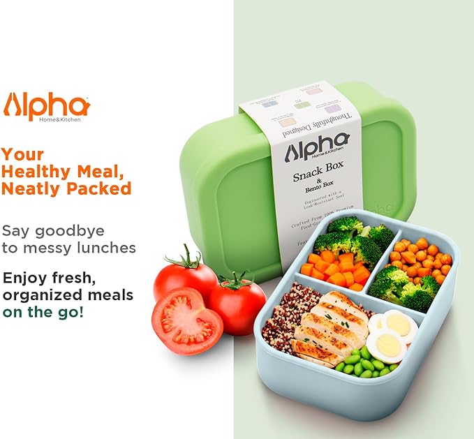 3 Compartment Silicone Bento Box for Kids – BPA Free Snack Container, Leak-Resistant School Lunch Box, Small Portions, Easy to Clean, Dishwasher Safe