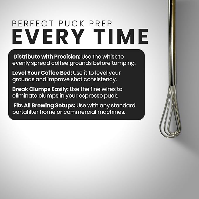Rattleware 11β Long Handle Stainless Steel Espresso Flat Coffee Whisk β Silver Barista Kitchen Tool for Clump-Free Mixing, Durable Premium Quality for Home, Cafe, or Commercial Coffee Preparation