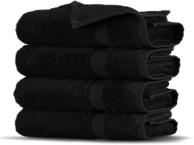 Towel Bazaar Premium Cotton Super Soft and Absorbent Turkish Towels (4-Piece Washcloth, Black)