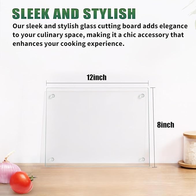 Seelenruhe Tempered Glass Cutting Board for Kitchen Counter, 8x12 inch Clear Cutting Board for Countertop, Non-Slip, Heat-Resistant, Easy to Clean, Kitchen Decoration