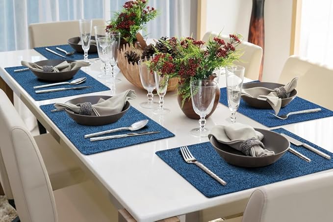 homing Cotton Linen Placemats Set of 4, Cloth Washable Farmhouse Dining Table Mats for Indoors & Outdoors, Easy to Clean, Navy Blue, 13 x 19 Inch