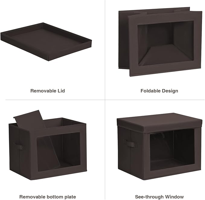 Homsorout Stackable Storage Bins with Lids - Large Decorative Basket with Lids, Fabric Foldable Closet Organizer Bins, Shelf Organizer for Living Room, Dorm, 5 Pack, Brown