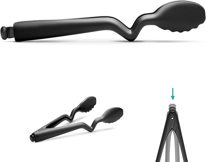 Dreamfarm Clongs Lite Nylon Kitchen Cooking Tongs, Click-Lock Open & Close with Extra Grippy Tips - 10.5" Black