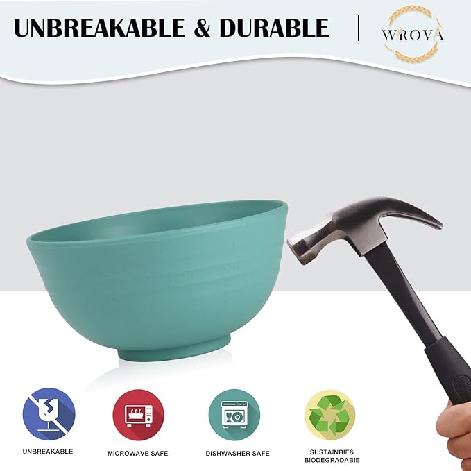 Wrova 26 oz Wheat Straw Bowls,Unbreakable Cereal Bowls Set of 6,Microwave & Dishwasher Safe Salad Bowls for kitchen, Kitchen Bowl Sets for Soup,Salad,Fruit,Snack and Oatmeal-Multi Color