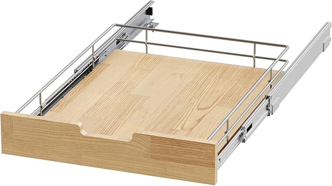 Sikarou Pull Out Cabinet Organizer,Heavy-Duty Slide Out Shelf, Wood And Wire Basket, Pull Out Drawer for for Kitchen Under Sink Space, Pantry, Bathroom (20 * 21 WM)