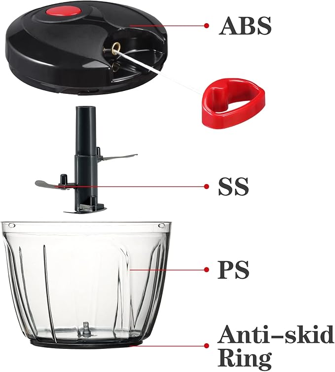 Cambom Manual Food Chopper Vegetable Cutter, Hand String Vegetable Chopper Onions Cutter for Vegetable Fruits Nuts BPA Free Food Safe Material, 650ml Black