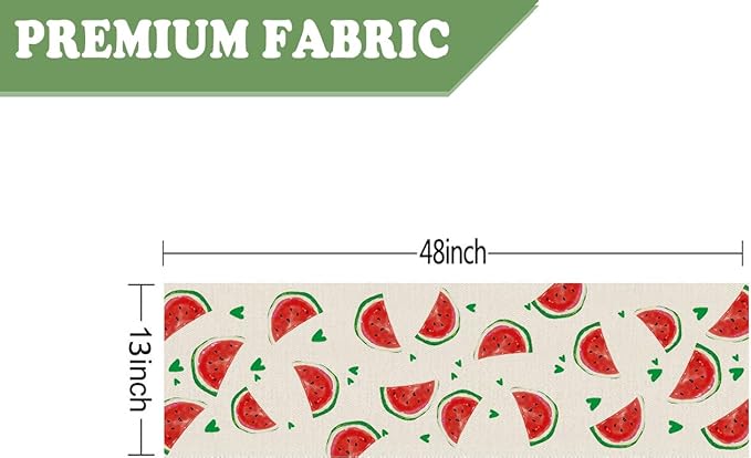 Summer Table Runner Watermelon Green Heart Burlap Table Decoration Holiday Home Party Kitchen Dining Table Supplies 13x48 Inch