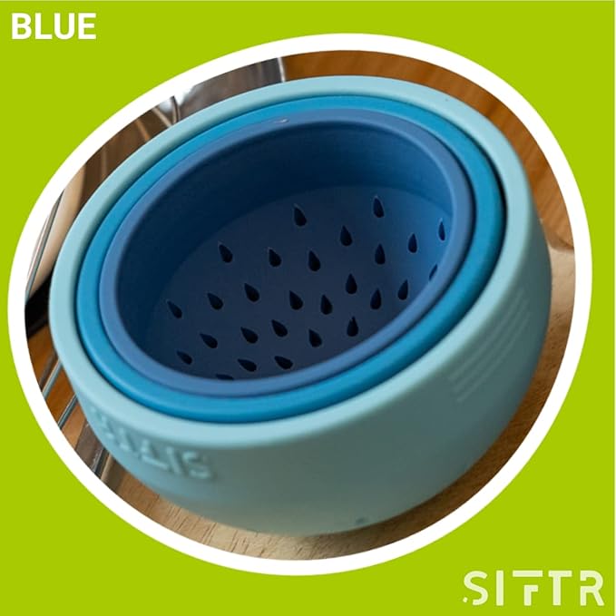 (BLUE) Nesting Can Strainer Mini Colander Set - Space Saving Small Colanders and Strainers - Multi Use Kitchen Gadget - Silicone Can Strainer