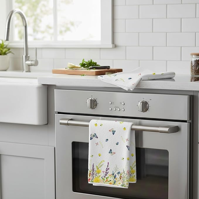 Spring Wildflower Kitchen Towels Set of 2-16×24in Floral Dish Towels, Super Absorbent & Quick Dry Hand Towels for Kitchen Bathroom Home Easter Mother‘s Day Gifts