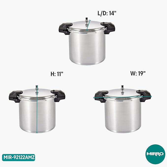 MIRRO 22qt Aluminum Pressure Canner with 3 Regulators & double Cooking Racks, 5/10/15 PSI