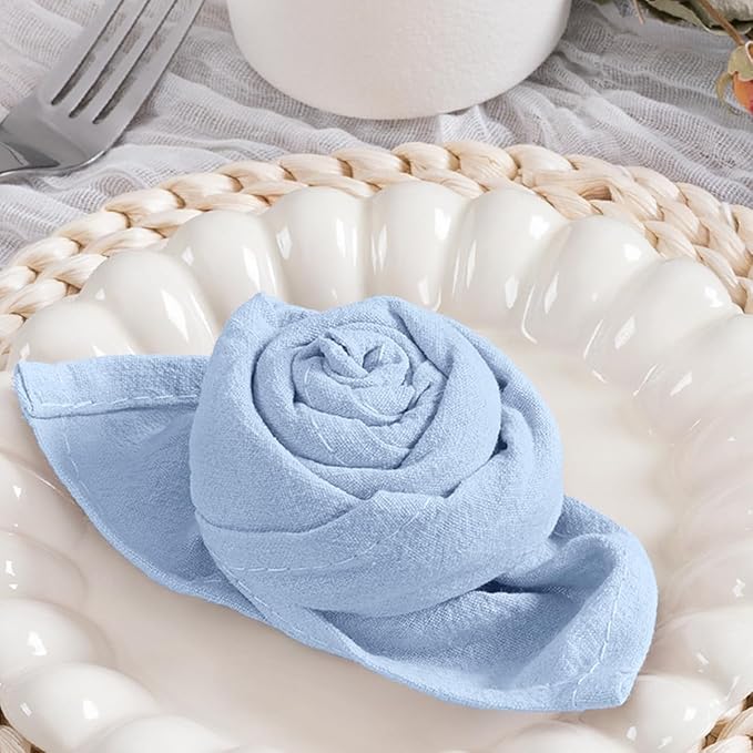 MLMC 4 Pack Blue Cloth Napkins Rustic Washable Cotton Linen Napkins Set of 4 17"x17" Reusable Dinner Napkins Cloth for Wedding Baby Shower Party Gathering Everyday Use