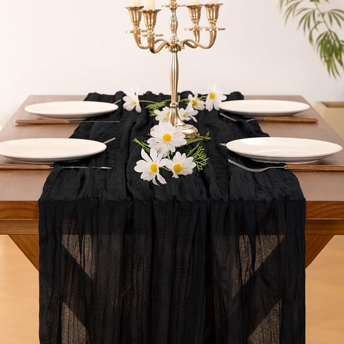 Socomi Black Table Runner Boho Rustic Gauze Easter Spring 120 inch 10FT Cheese Cloth Runner for Wedding Party Baby Shower Birthday Home Decor Holiday Decorations
