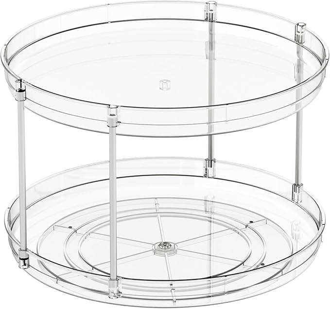 2 Tier Lazy Susan Turntable for Cabinet,Countertop,Pantry,12"W Spinning Seasoning Organizer,Double Rotating Kitchen Spice Rack Organizer and Condiments,Medicine,Vitamin Bottle Organizer Carousels,1Pc