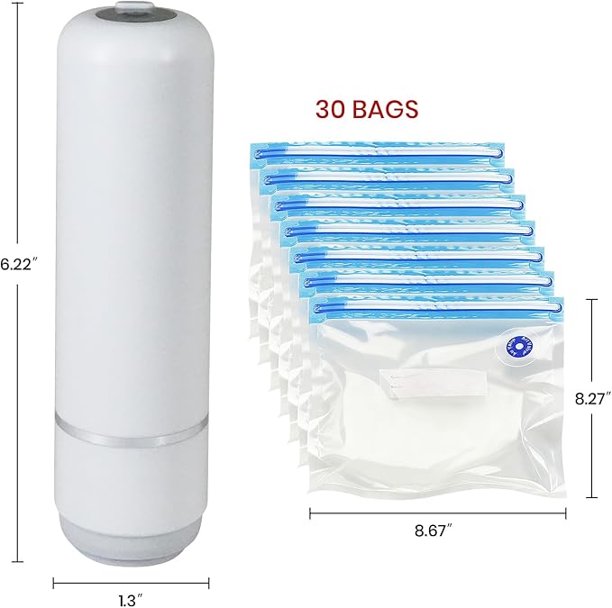 Handheld Vacuum Sealer, Premium Vacuum Sealer for Food, Compact Food Storage System, 30 Reusable Sous Vide Bags,Powerful Vacuum Food Sealer for Kitchen, Home, BBQ, Travel,Gift for Mate/Parents