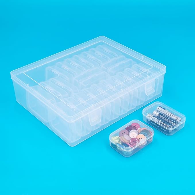 Goodma Small Bead Organizers, 54 Pieces Plastic Storage Cases Mini Clear Containers Transparent Rectangle Craft Supply Boxes with Hinged Lid
