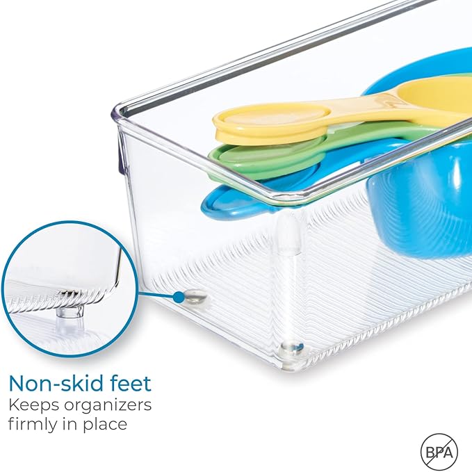 iDesign Linus Plastic Kitchen Drawer Organizer for Silverware, Spatulas, Cutlery, Gadgets, Office Supplies, Cosmetics, 4" x 8" x 3" - Clear