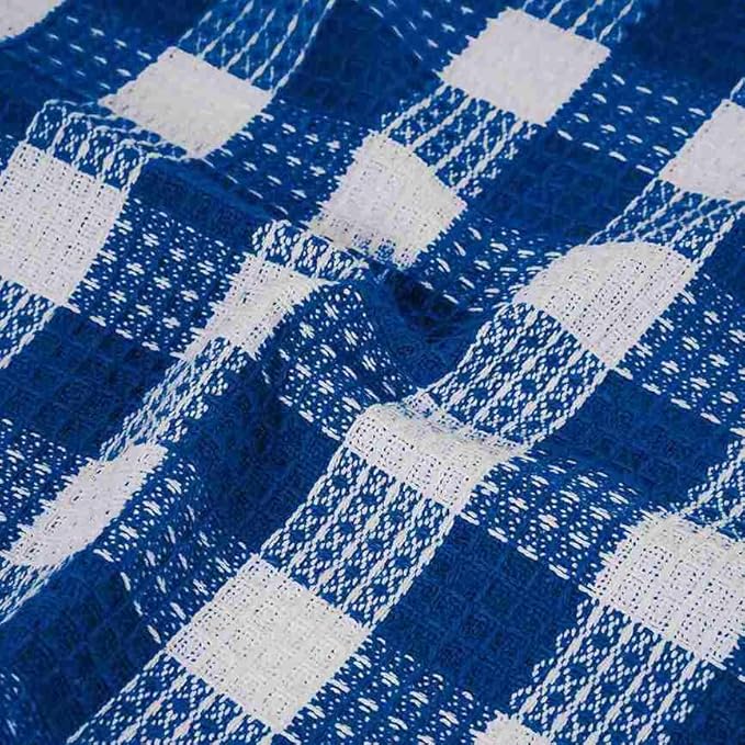 Blue Needles Set of 6 Waffle Weave Check Plaid Dish Cloths, 12x12 Inches 100% Cotton Dish Towels for Kitchen, Ultra Soft & Absorbent Kitchen Towels for Quick Drying Spring Summer - Sky Blue & White