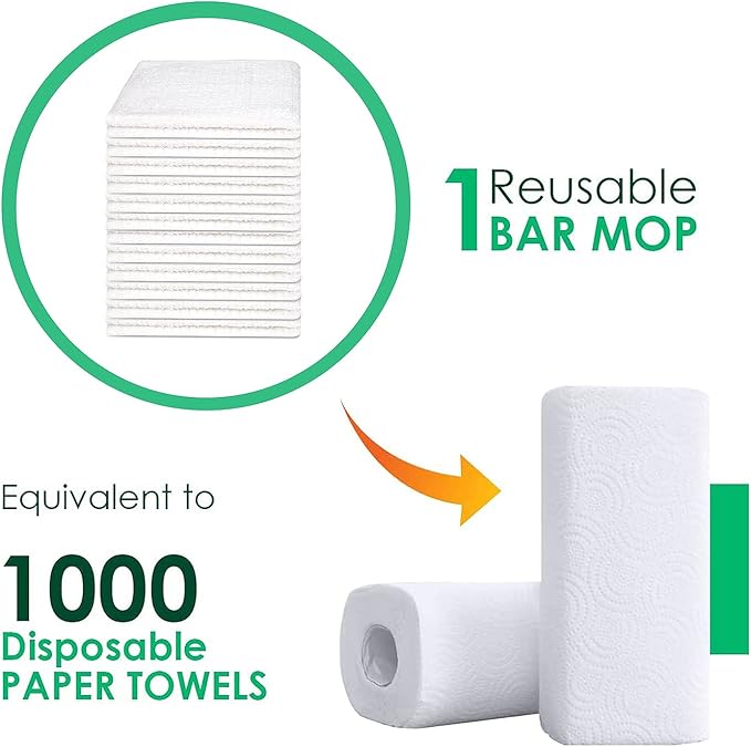 ZUPERIA Bar Mop Kitchen Towels - Pack of 12 (16"x19”) 100% Ring Spun Cotton - Dish Washcloths For Superb Cleaning and Less Lint - Highly Absorbent Dish Cloths and Dish Towels For Everyday use (White)