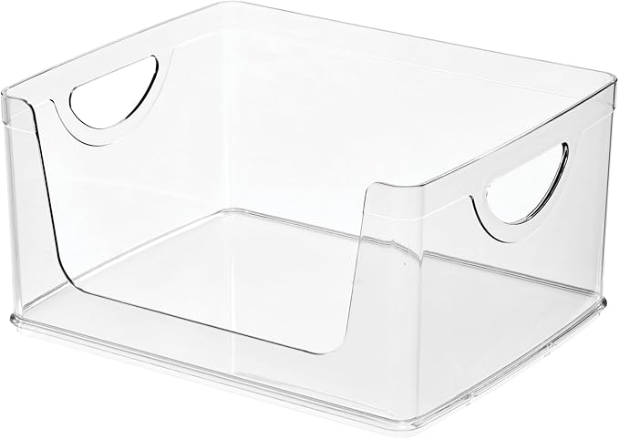 iDesign Stackable Open-Front Storage Bin with Handles for Kitchen, Clear, Made in USA