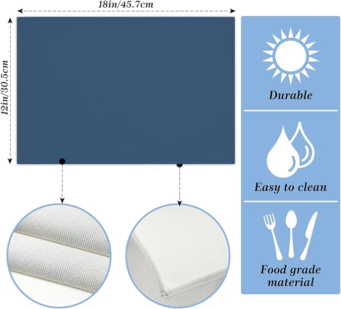 Placemats Set of 4, Heat Resistant Placemats Wrinkle Free Place Mats for Dining Table, Cotton Linen Table Mats for Indoor & Outdoor, 12x18 inch (Bule)