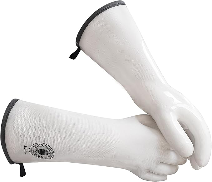 Silicone Oven Gloves- 15" Extra Long, Heat Resistant Oven Gloves with Fingers, Kitchen Oven Mitts Smoker Gloves for Baking, Grilling, Cooking, Food Grade, Waterproof (8/M)