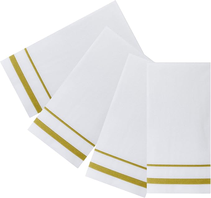 FOCUSLINE 200 Linen Feel Disposable Bathroom Napkins, Soft and Absorbent Paper Guest Towels, Cloth-Like Hand Towels Decorative Paper Napkins for Parties, Weddings, Dinners or Events, Gold, 12" x 17"