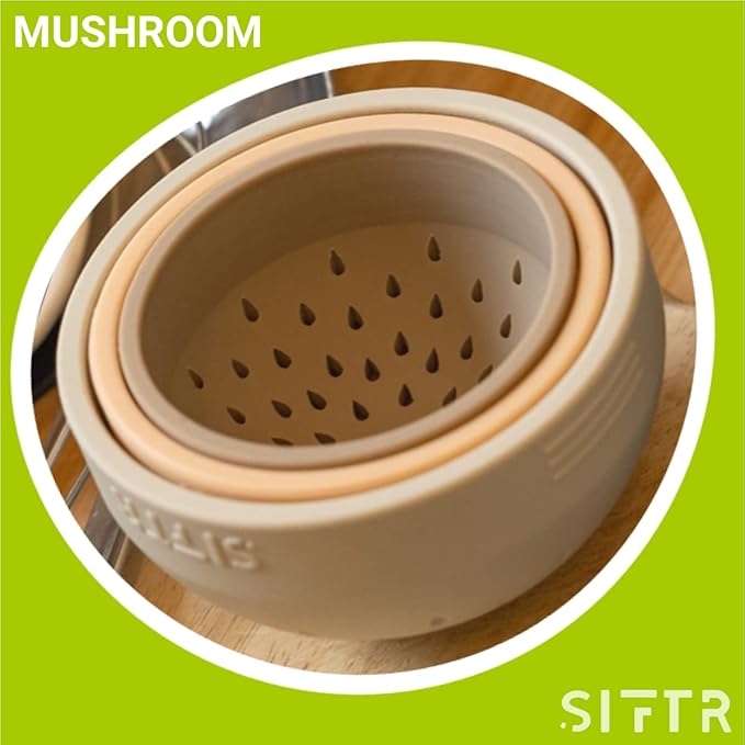 (MUSHROOM) Nesting Can Strainer Mini Colander Set - Space Saving Small Colanders and Strainers - Multi Use Kitchen Gadget - Silicone Can Strainer