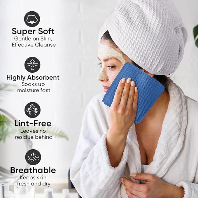 HOMEXCEL Waffle Weave Microfiber Towel, 10 Pack Lint Free Cleaning Rags, 12 x 12 Inches Barista Towels, Reusable Microfiber Cleaning Cloth for Household, Kitchen, Glass and Window, Blue