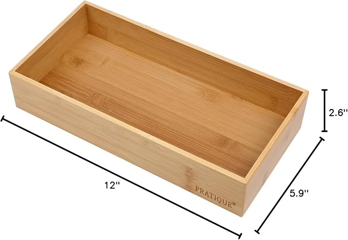 PRATIQUE Bamboo Drawer Organizer - Kitchen Utensil Organizer Silverware Tray Cutlery Holder,Office Desk Supplies and Accessories (12x5.9x2.6 inch)