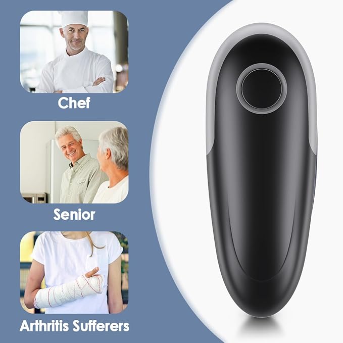 Electric Can Opener, One-Touch Automatic Can Opening with Smooth Edges, Food Safety Handheld Battery-Operated Can Opener for Kitchen and Seniors, Arthritis, Hands Free, Lid Remover, Kitchen Gadgets