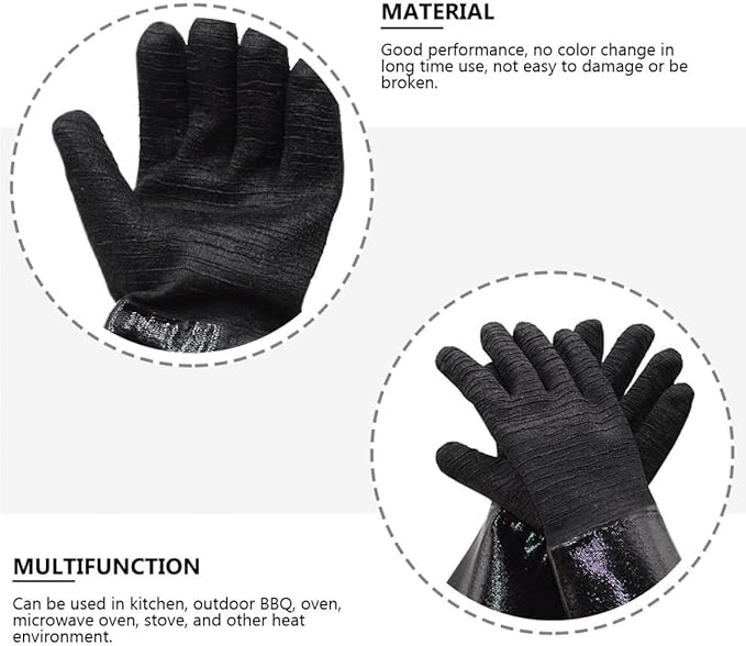 Luxshiny Heat-Resistant Waterproof Neoprene Oven Gloves for BBQ Grilling, Oil and Steam Protection Kitchen Gloves, Black Thermal Protective Mitts for Cooking and Baking
