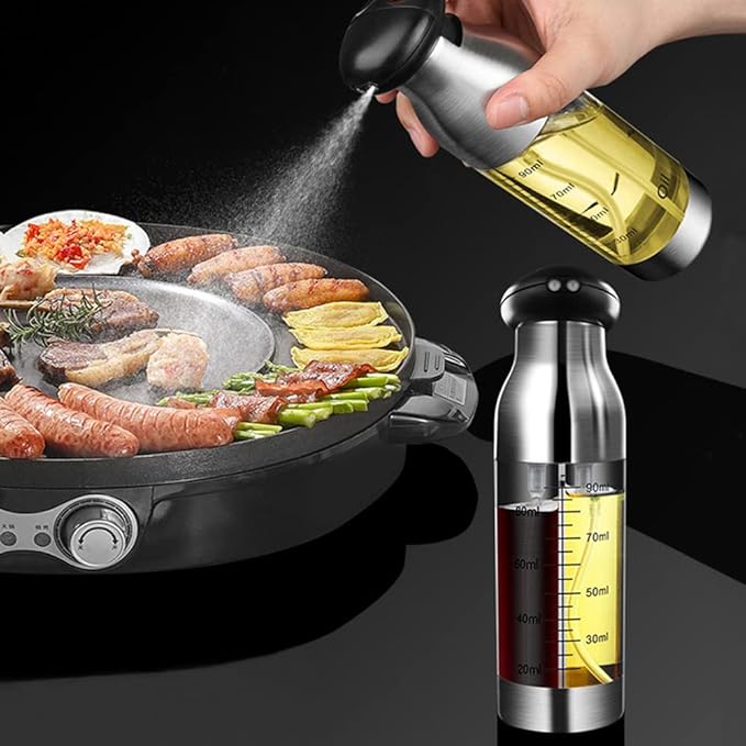 TINMIX Oil Sprayer for Cooking, Double-Spout Nozzle Olive Oil Sprayer & Vinegar Mister, Dual-Purpose Sprayer for Salad, BBQ, Kitchen Baking