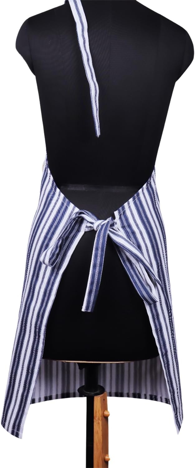 AMOUR INFINI Cotton Aprons for Women with Pockets Adjustable Strap and Waist Ties Reusable Printed Aprons for Baking, Cooking, Gardening (27.5 x 33 Inches - Blue)