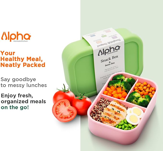 3 Compartment Silicone Bento Box for Kids – BPA Free Snack Container, Leak-Resistant School Lunch Box, Small Portions, Easy to Clean, Dishwasher Safe