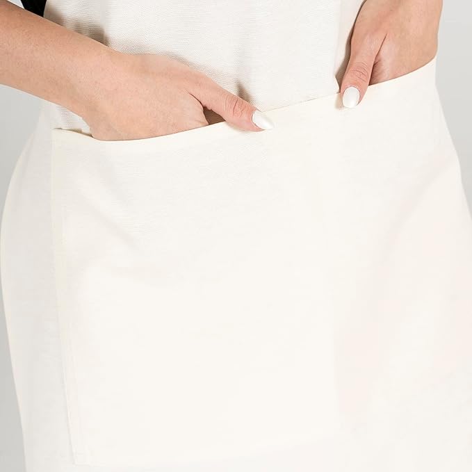 TOSHE Kitchen Apron Waterdrop Resistant Cotton Apron with adjustable Aprons for Women with Pockets 10 Color option Cooking Cream Apron (Cream)