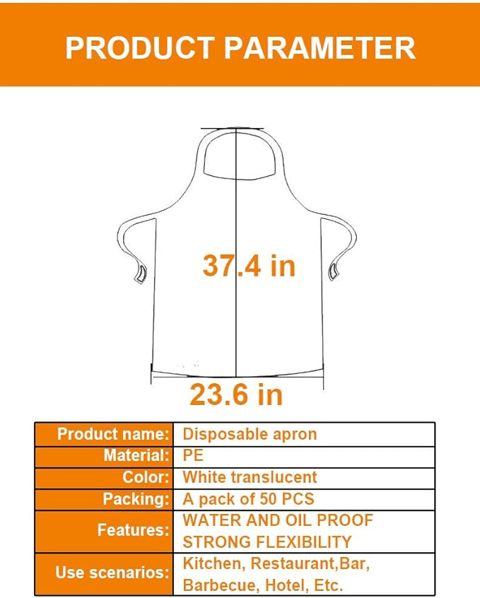 Disposable Aprons (50 Count), Plastic apron for Painting Party, Cooking, Housework, Picnic etc.