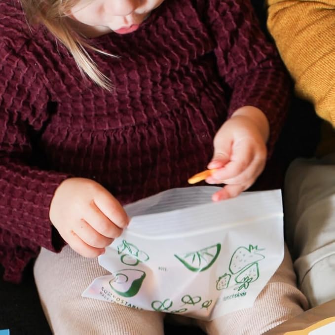Lunchskins Ziptop Home Compostable & Resealable Freezer-Safe Food Storage Bags, Snack Size, 50 Bags - Eco-Friendly, Made Without PFAS and BPAS