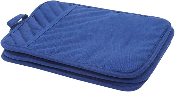 Anyi Pot Holders for Kitchen Heat Resistant, Cotton Hot Pads for Counter Table, Blue Kitchen Pot Holders with Pocket
