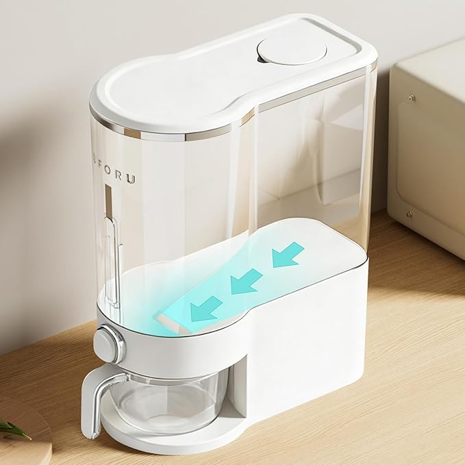 Rice Dispenser, Rice Storage Container with Measuring Cup for Kitchen Pantry Household, Dry Food Storage Containers Airtight, Sealed Moisture Proof (White 11Lbs)