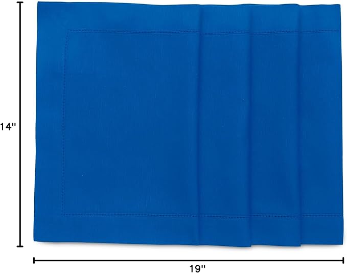 Solino Home Blue Placemats Set of 4 - Cotton Linen Hemstitch Placemats 14 x 19 Inch for Mothers Day
