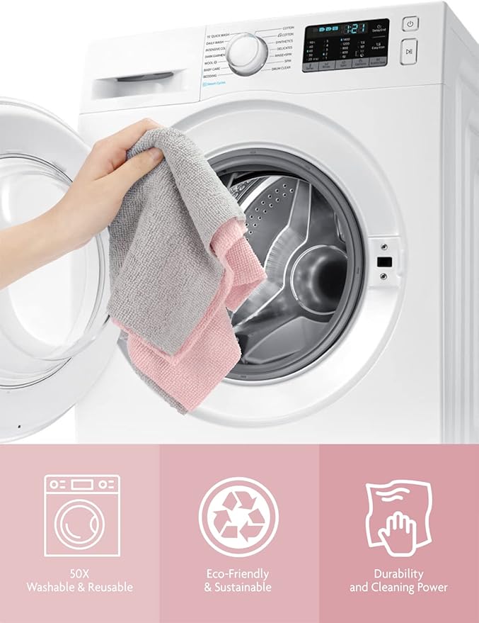 Fantasticlean Microfiber Cleaning Cloth Roll -90 Pack, Tear Away Microfiber Towels, 12" x 12", Reusable, Washable, Scratch Free, Ultra Absorbent Dishcloth for All-Around Cleaning Supplies (Pink)
