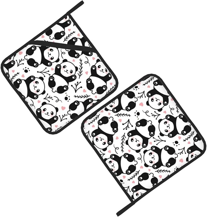 Cute Panda Pot Holders 2PCS,Potholder for Kitchen Heat Resistant BBQ Cooking Baking Food Hot Pat for Women Men Kitchen Wear(Cartoon Animal)