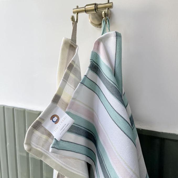 THE COVERS Multi-Pack Premium 100% Cotton Kitchen Towels in 6 Attractive Colors | Lavishly Large Towels (20.5”x30.5”) with Handy Hanging Loop for Drying | Arrives Gift-Ready, with a Signature Tote