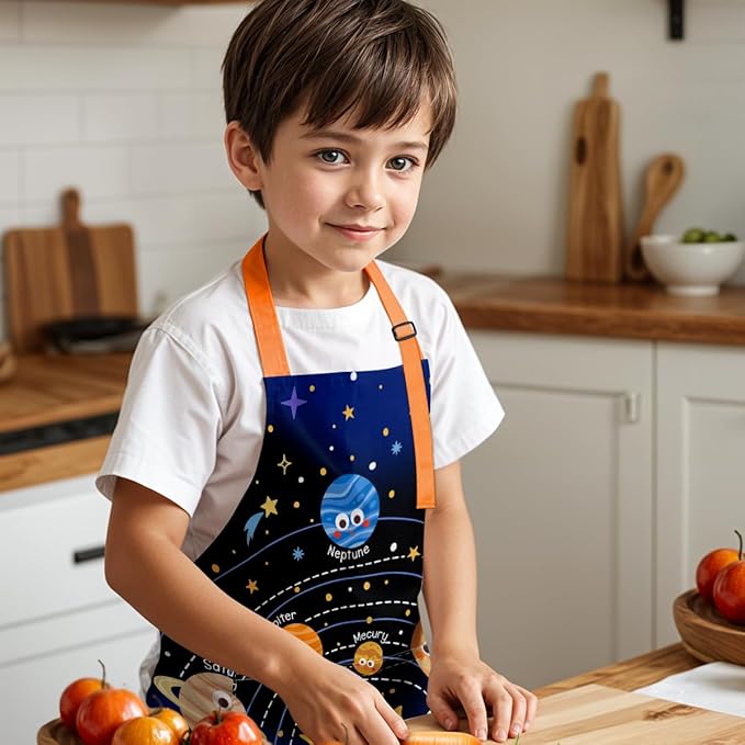 SANDJEST Kids Apron with Chefs Hat Set, Kitchen Apron Gifts